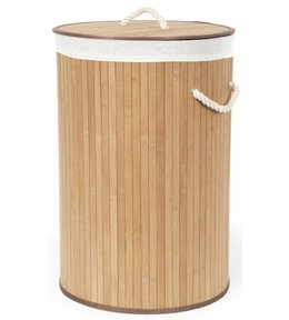 Bambusový koš na prádlo s víkem Compactor Bamboo - kulatý, přírodní, 40 x v.60 cm