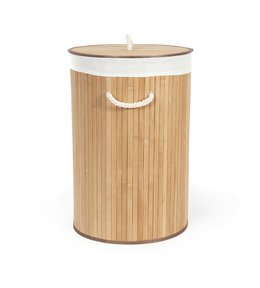 Bambusový koš na prádlo s víkem Compactor Bamboo - kulatý, přírodní, 40 x v.60 cm