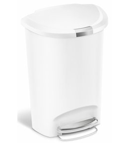 Pedálový odpadkový koš Simplehuman – 50 l, půlkulatý, plast, bílý